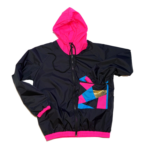 Pink Hood Patchwork Pocket Track Jacket